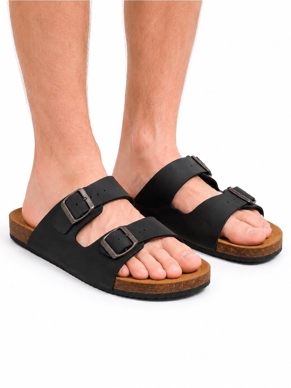 Size 13 George Men’s Black Two‎ Strap Slide Sandals Buckle Comfort